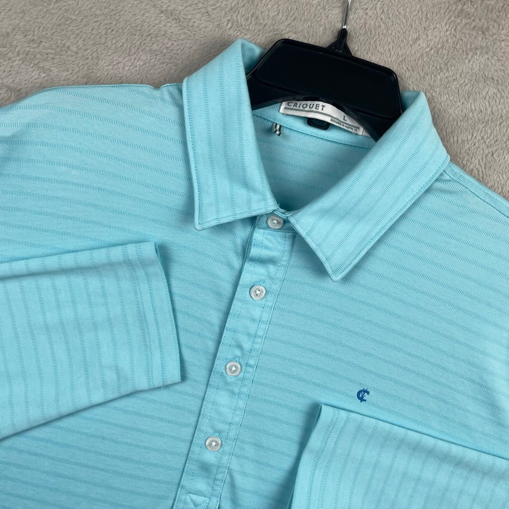 Criquet Polo Shirt Mens Large Blue Striped Pima Cotton Blend Long Sleeve Preppy
